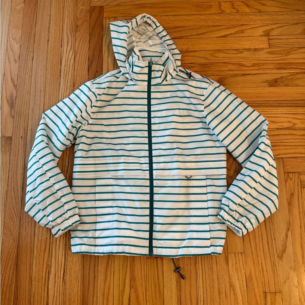 Striped Green and White Rain Jacket